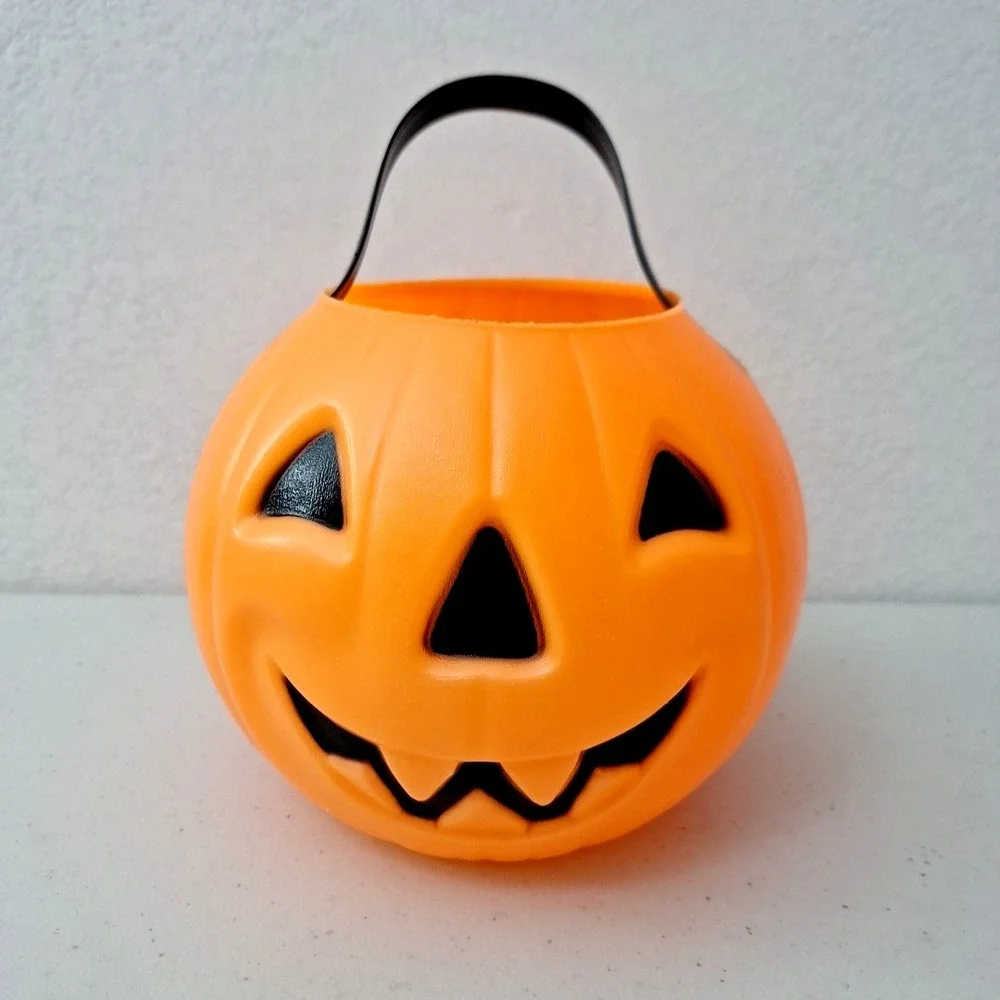 Vintage Halloween Blow Mold Pumpkin Candy Pail Bucket Carolina Enterprises 80s